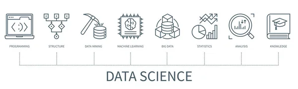 Adattudomány Koncepció Ikonokkal Programozás Szerkezet Adatbányászat Gépi Tanulás Big Data — Stock Vector