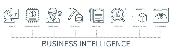 Concept Business Intelligence Avec Icônes Stratégie Apprentissage Automatique Gestion Data — Image vectorielle