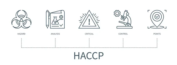 具有图标的Haccp概念 最小轮廓风格的Web向量信息图 — 图库矢量图片