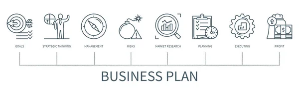 Business Plan Concept Icons Goals Strategic Thinking Management Market Research — 图库矢量图片