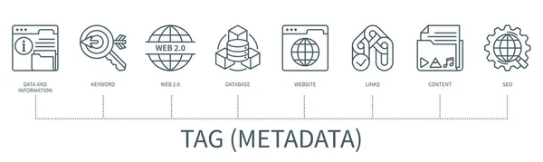 Tag Metadata Icons Data Information Web Database Website Links Content — Stockový vektor