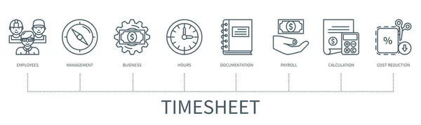 Timesheet Concept Icons Employees Management Business Hours Documentation Payroll Calculation — ストックベクタ