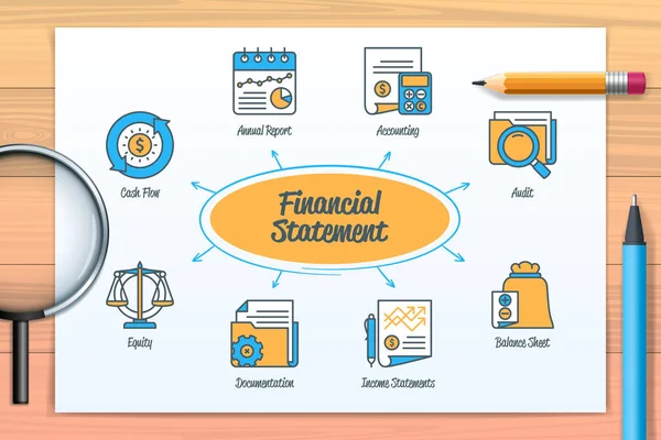 Financial Statement Chart Icons Keywords Accounting Balance Sheet Income Statements — Stockvector