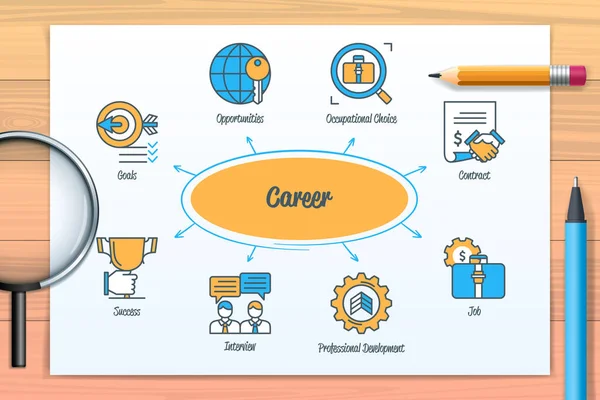 Career Chart Icons Keywords Goals Contract Professional Development Job Interview — Vector de stock