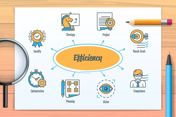 Efficiency Chart Icons Keywords Optimization Project Strategy Quality Vision Planning — Image vectorielle