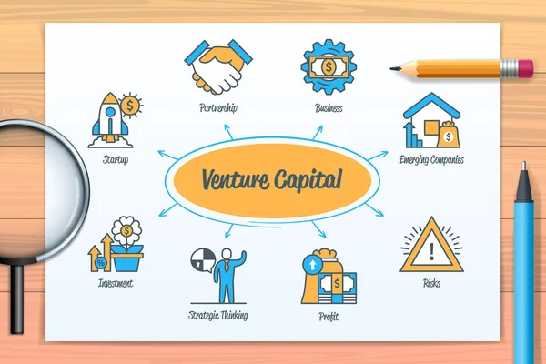 Venture Capital Chart Icons Keywords Emerging Companies Startup Business Investment — Vector de stock