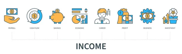 Income Concept Icons Payroll Cash Flow Savings Economic Career Profit — Stock Vector