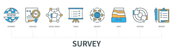 Umfragekonzept Mit Symbolen Internet Analyse Soziale Medien Aufgaben Gesellschaft Daten — Stockvektor