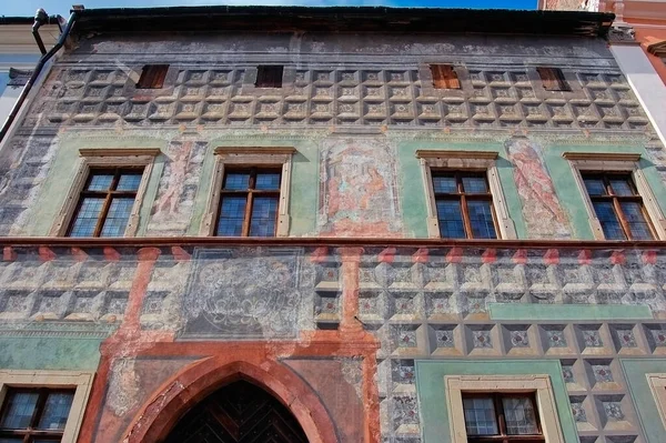 Середньовічний Будинок Настінним Розписом Левоці Словаччина — стокове фото