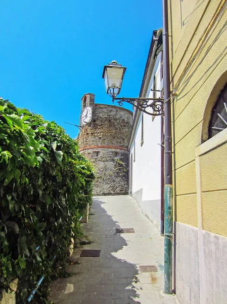 Clock Tower Side Riomaggiore Castle Riomaggiore Cinque Terre Italy — Stock Photo, Image