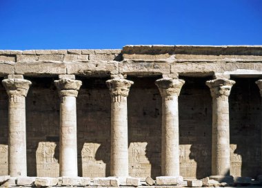 Columns with hieroglyphs  on temple in Philae, Egypt