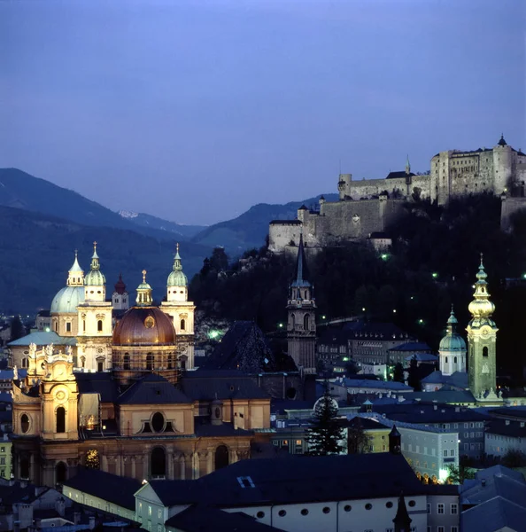 Vista Noturna Salzburgo Áustria — Fotografia de Stock