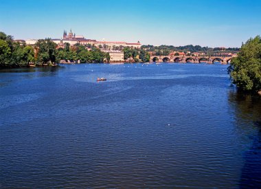 Castle, Charles Bridge and River Vltava in Prague, Czech Republic