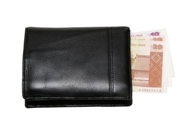 Beyaz arka planda izole edilmiş yumuşak deriden yapılmış erkek cüzdanı.