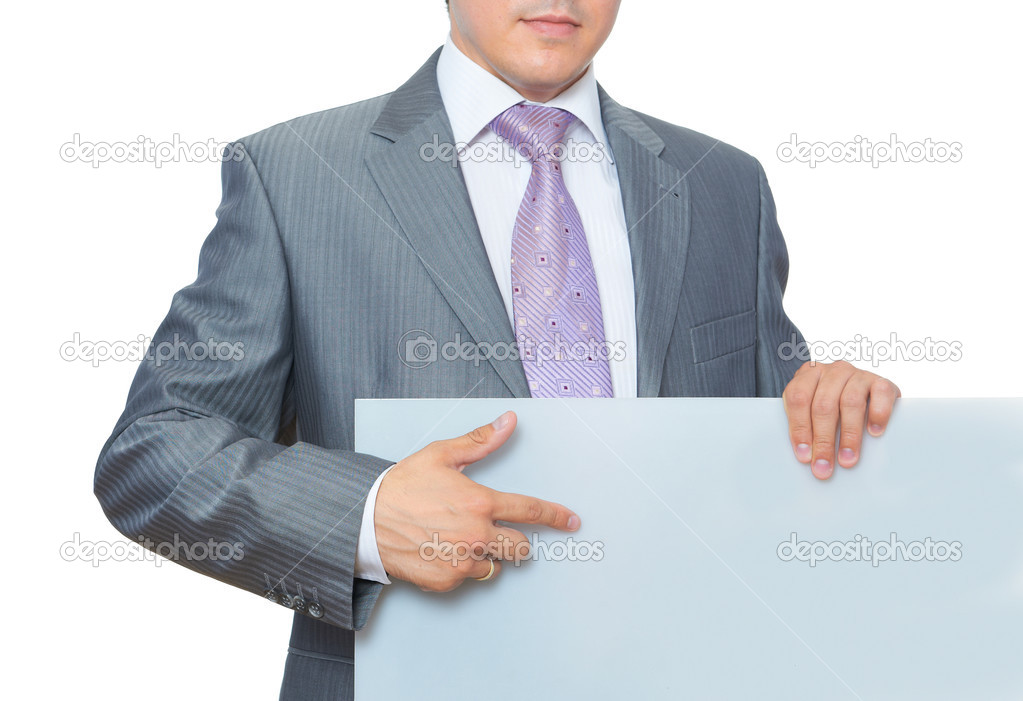 Man pointing at blank board