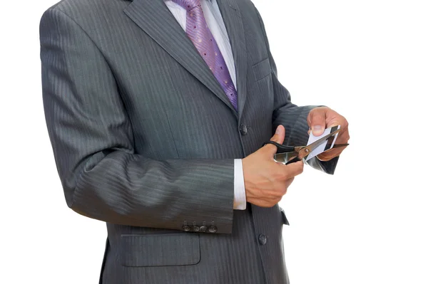 Man cutting credit card — Stock Photo, Image