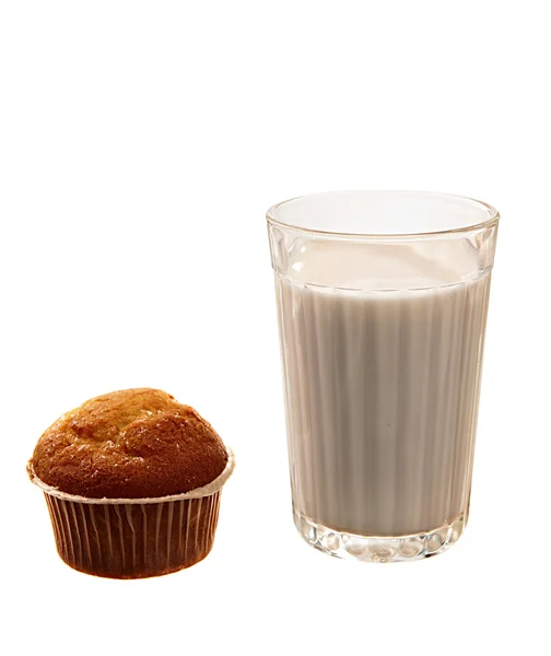 Cupcakes and milk on white — Stock Photo, Image