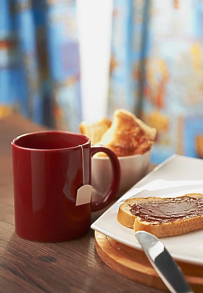 Sweet Sandwich With Cup Of Tea — Stock Photo, Image