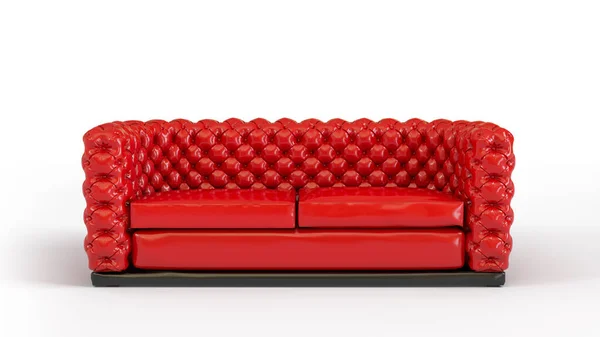 红色豪华皮革沙发，白色3D渲染隔离 — 图库照片