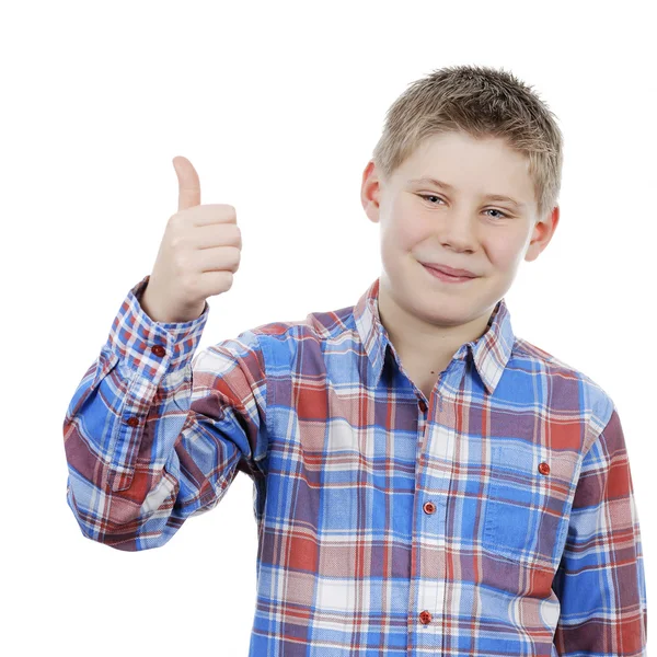 Little boy with thumb up — Stock Photo, Image