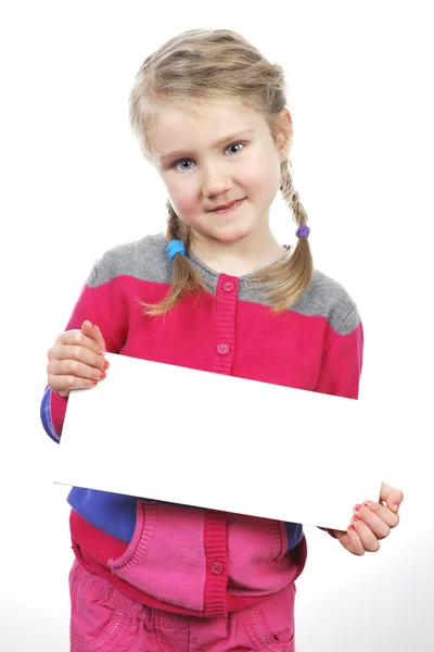 Menina de pé com vazio horizontal em branco — Fotografia de Stock