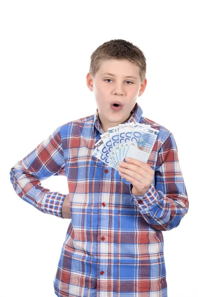 Niño con billetes de euro —  Fotos de Stock