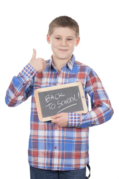 Junge mit Schiefertafel — Stockfoto