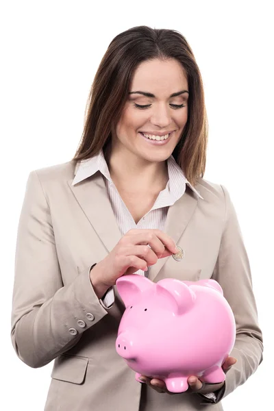 Woman with coin — Stock Photo, Image