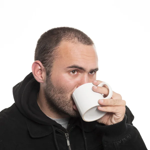 Lonely man drinking tea — Stock Photo, Image