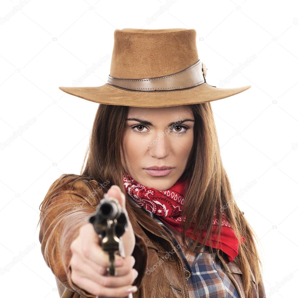 beautiful cowgirl with gun
