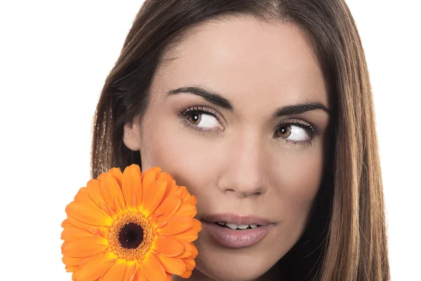 Schönes Frauenporträt mit Blume — Stockfoto