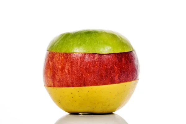 Grönt, gult och rött äpple — Stockfoto