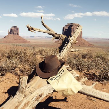 monument valley önünde kahverengi kovboy şapkası