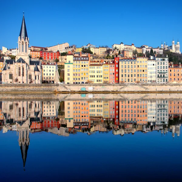 Pohled z řeky saone ve městě lyon — Stock fotografie