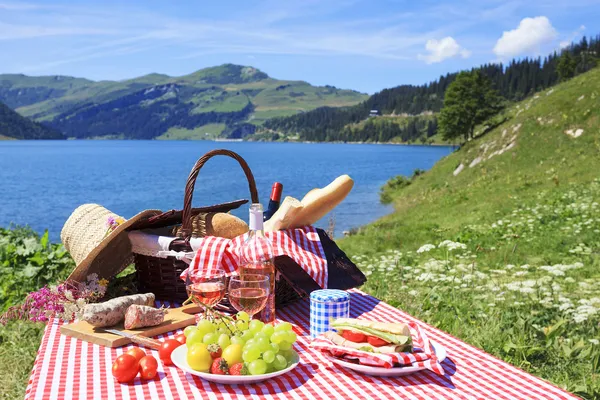 Picnic e lago — Foto Stock