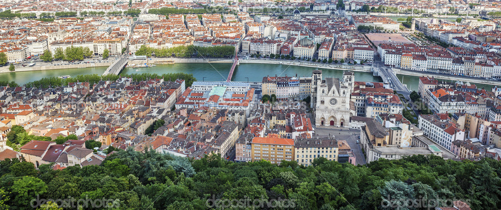 Panoramic view from the top of Notre Dame de Fourviere Basilica ...