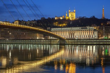View of Saone river at Lyon by night clipart