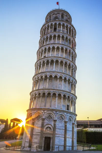 日の出で有名なピサの斜塔 ストック画像