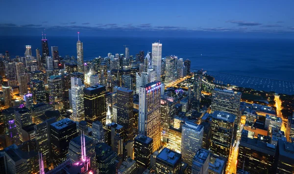 Vue Chicago Skyline Lac Nuit États Unis — Photo