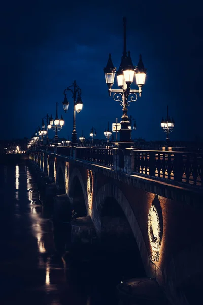 Знаменитий Кам Яний Міст Бордо Вночі Франція — стокове фото