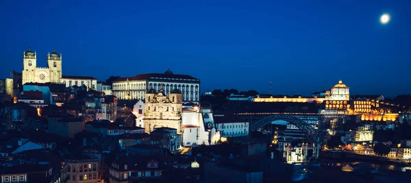 Vue Porto Nuit Avec Lune Portugal Europe — Photo