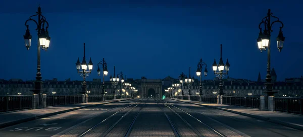 Blue Hour Pont Pierre Tramway Rail Bridge Μπορντό Γαλλία — Φωτογραφία Αρχείου