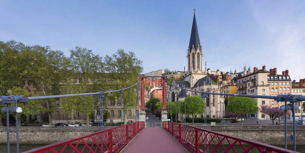 Famous View Red Footbridge Lyon France — 스톡 사진