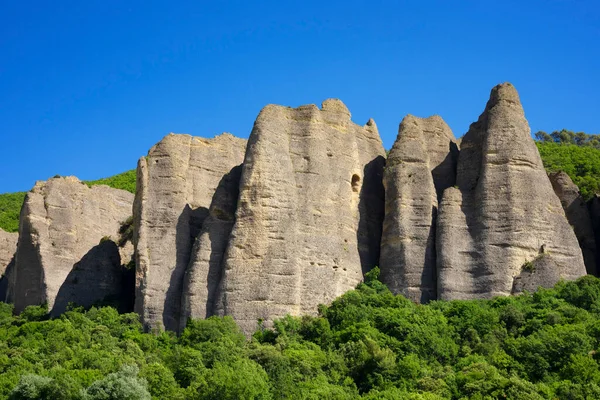 Vista Les Mees Famoso Sitio Geológico Francia Europa — Foto de Stock