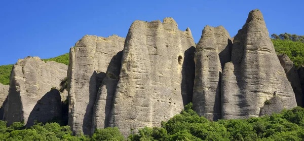 Vista Les Mees Famoso Local Geológico França Europa — Fotografia de Stock