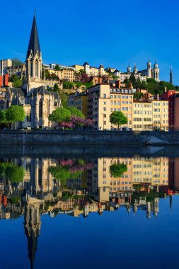 Vertical view of Saone river in the morning, Lyon, France