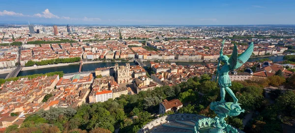 View Lyon City Top Notre Dame Fourviere Basilica France —  Fotos de Stock