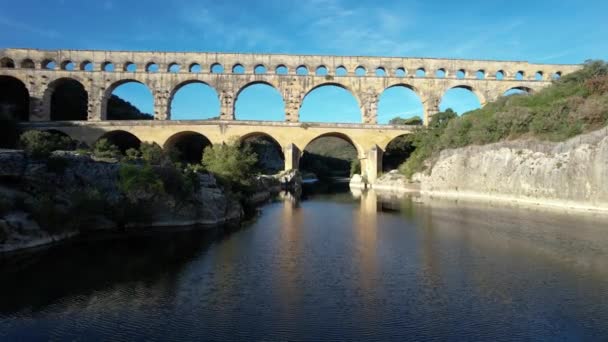 Veduta Del Famoso Pont Gard Antico Acquedotto Romano Francia — Video Stock