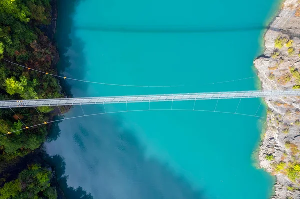 Légi Kilátás Himalájai Gyaloghíd Átkelés Drac Közelében Lake Monteynard Franciaország — Stock Fotó