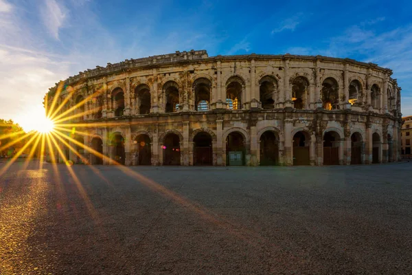 Berömd Arena Vid Solnedgången Nimes Frankrike — Stockfoto